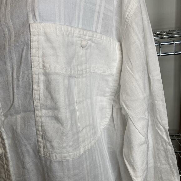 Chico's Womens White Striped Textured Button Up Indian Cotton Shirt Size 2 Large - Picture 9 of 12